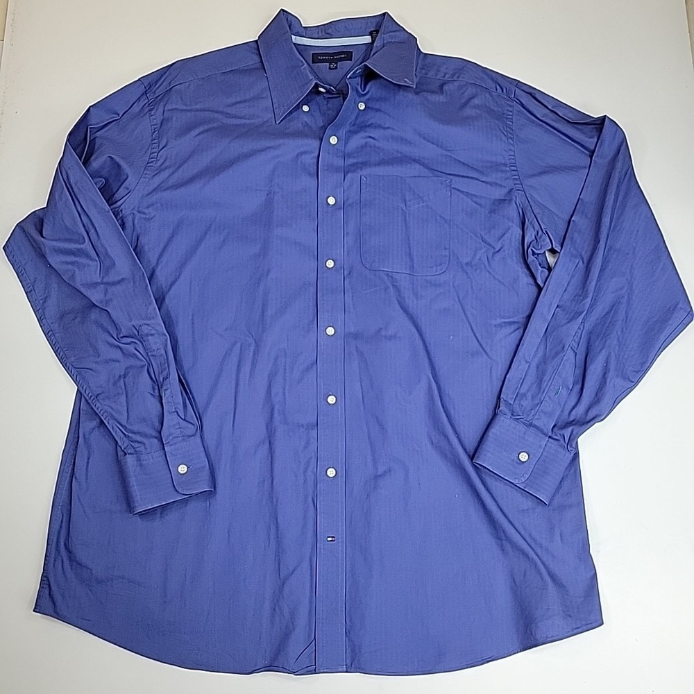 Tommy Hilfiger Dress Shirt Mens 18 - 36/37 XXL Blue Button Up Stretch Business